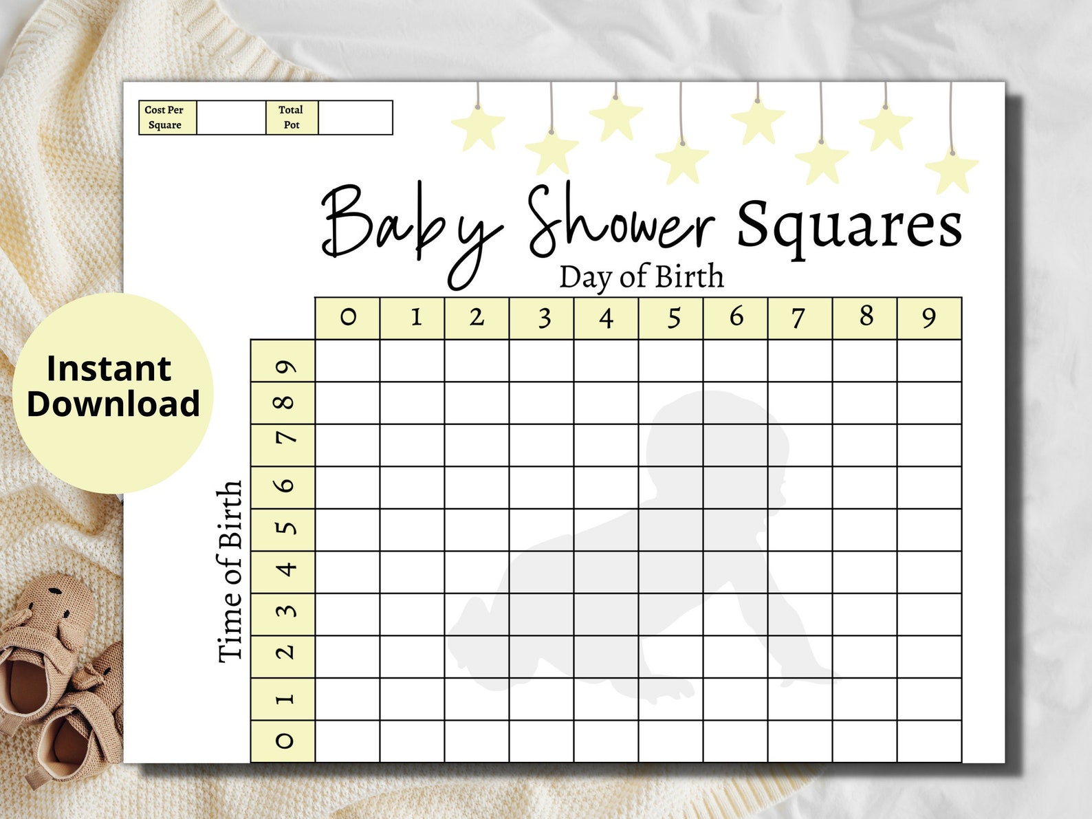 Gender Neutral Baby Shower Squares Game/baby Predictions/coed Baby