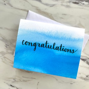 Congratulations Card, Blue ombre folded card, Abstract watercolor art card, Congrats card, Blue Abstract Art, Folded Greeting card