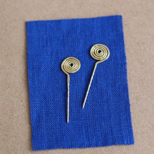 Set of 2 Medieval brass veil pins short LARP middle ages historical spiral