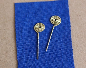 Set of 2 Medieval brass veil pins short LARP middle ages historical spiral