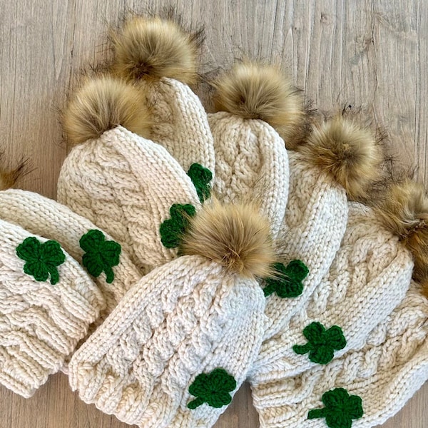 Hand-Knit Irish Shamrock Hat Made by Young Entrepreneur | Soft Cozy Beanie