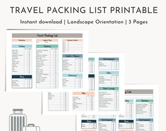 Travel Packing List Printable | Vacation Planner (Digital Download)
