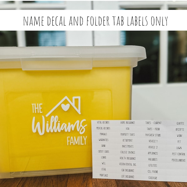 DIY Kit: Home Paperwork Organizing Name Decal and Folder Tabs | Household Files | House Documents