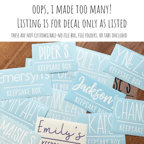 Oops I Made Too Many | As Listed Keepsake Box Name Decal ONLY