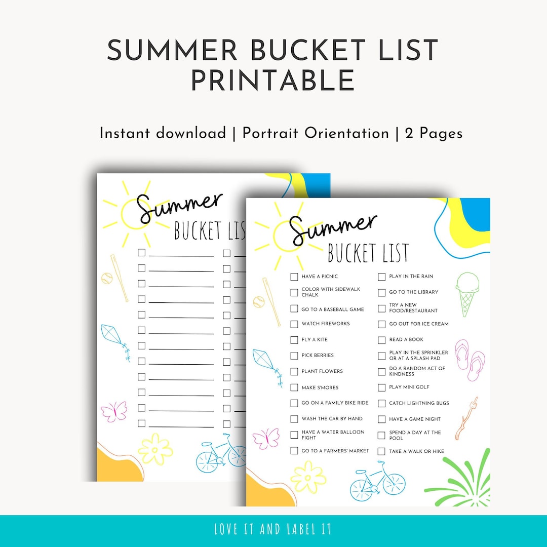 Printable Summer Bucket List | Summer Checklist | Digital Download - Etsy