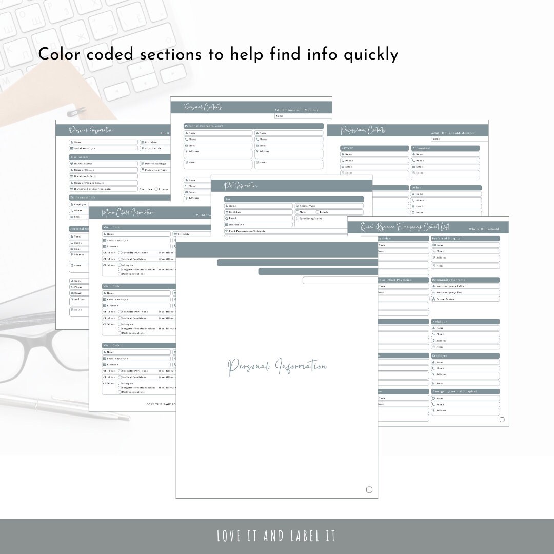 Emergency Binder | Printable Fillable PDF, Household Planner - Etsy