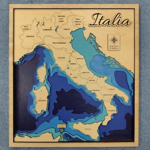 Lasergesneden sjabloon, decoratieve 3D-kaart van Italië met zes lagen. SVG DXF digitale download. Lasergesneden kaart van Italië.