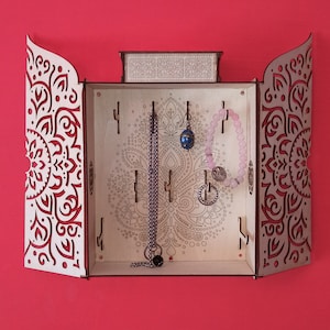 Modello per taglio laser mensola portagioie stile mandala.Spessore 2mm.Formato DXF SVG. Jewelry holder organizer stand.Digital download.
