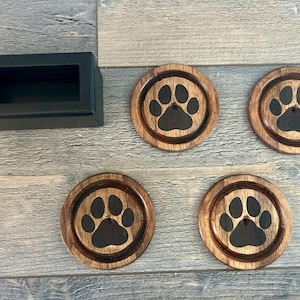 Dog Paw Coaster Set with Holder