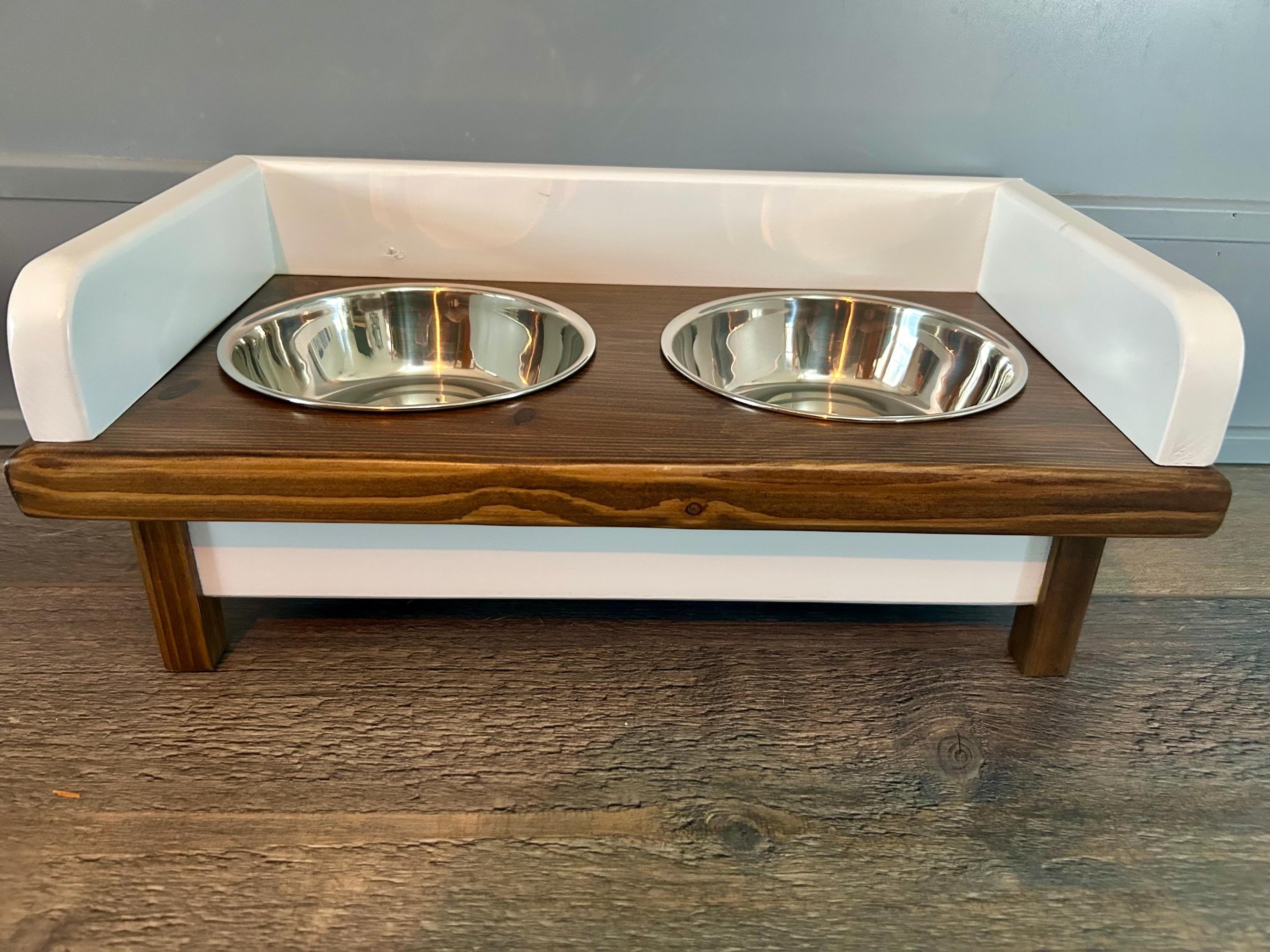 Elevated Pet Feeding Station with Back Splash: Small Dog & Cat Bowl Stand