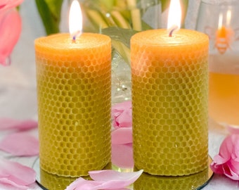 Beeswax Honeycomb Pillar Candle Set