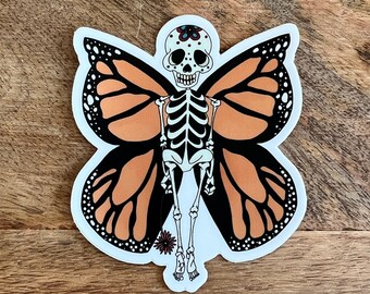 Day of the Dead Skeleton Monarch Butterfly Sticker, Calavera Sticker, Dia De Los Muertos Sticker, Skeleton Sticker, Vinyl Waterproof Sticker