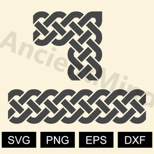 May include: Two black and white Celtic knot designs. One is a corner design and the other is a continuous border design.