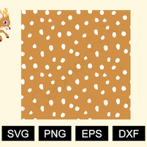 May include: A seamless pattern featuring a brown background with white polka dots. The dots are scattered randomly and are of varying sizes.