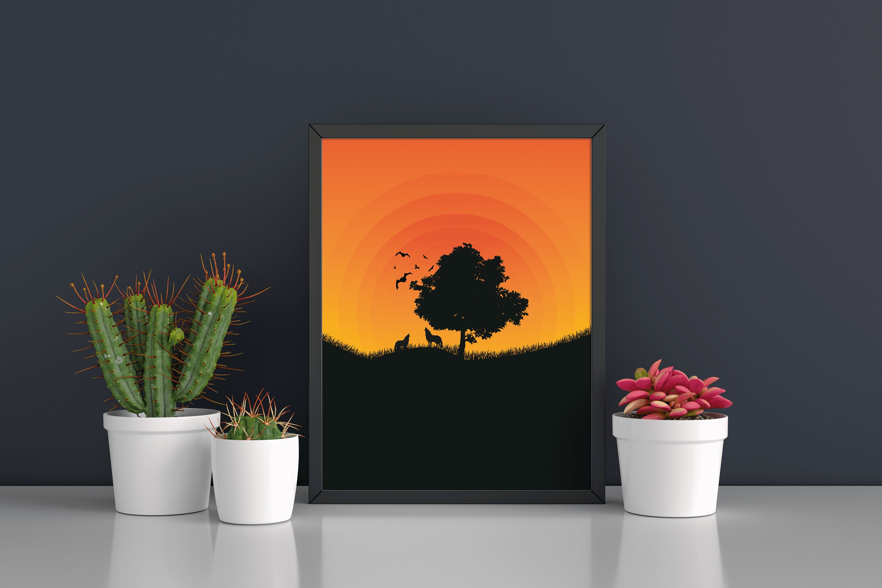 Tableau Loup Au Coucher Du Soleil – Toile Tendue, Non Encadrée, Style Art Déco