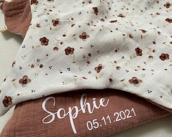 Musselin Schnuffeltuch personalisiert mit Namen / Stern / Babygeschenk / Geschenk zur Geburt / Kuscheltuch