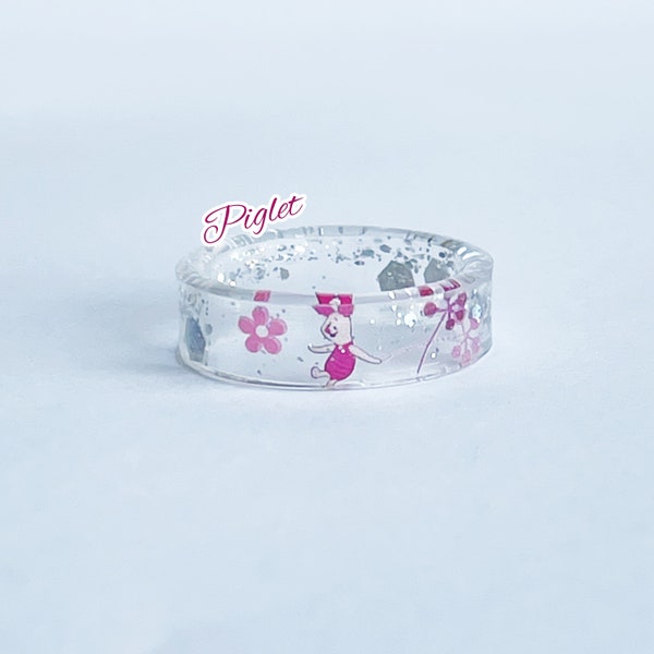 NEW! Piglet  | Cute glitter accent  Winnie The Pooh resin ring