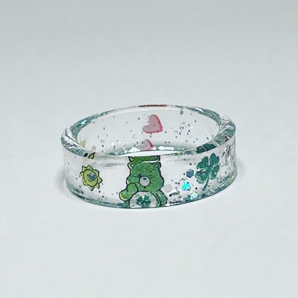 NOUVEAU ! Bague en résine Bisounours | GOOD LUCK, adorables rêves d'enfant, bagues empilables pour oursins de soins