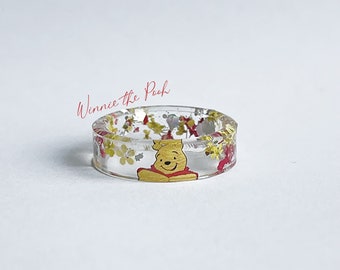 NEW! Pooh Bear with flowers   | Cute adorable stackable Pooh bear resin ring