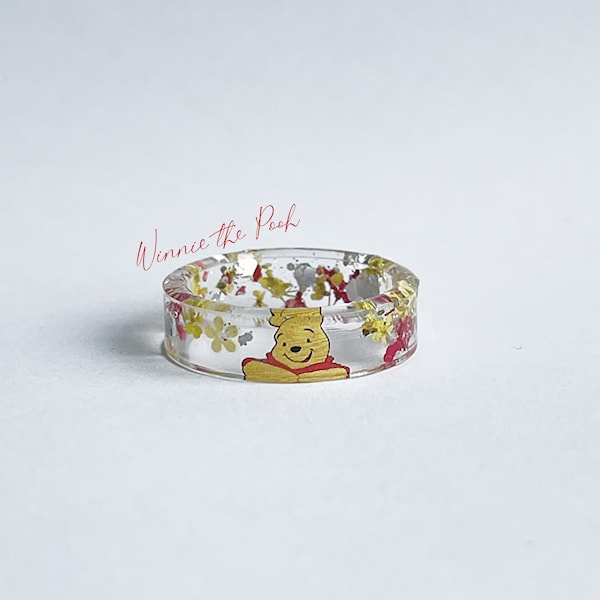 NEW! Pooh Bear with flowers   | Cute adorable stackable Pooh bear resin ring