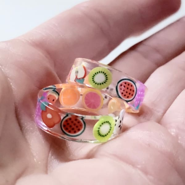 clear mixed fruit ring || cute resin rings ||