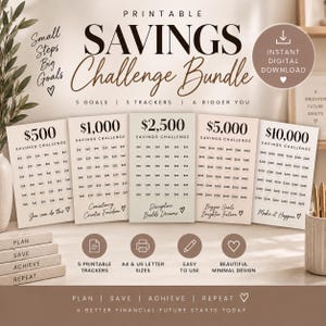 Savings Challenge Bundle Printable, 500 1,000 2,500 5,000 10,000 Savings Trackers, Budget Planner PDF
