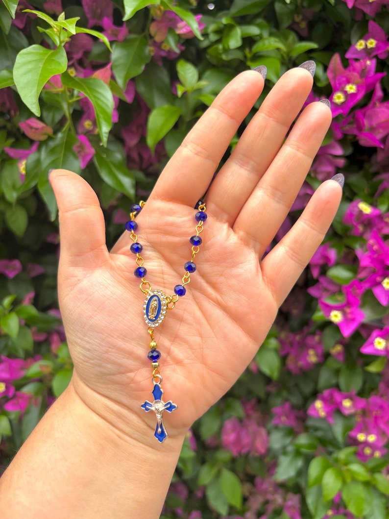 Mini Rosario Virgen De Guadalupe Azul