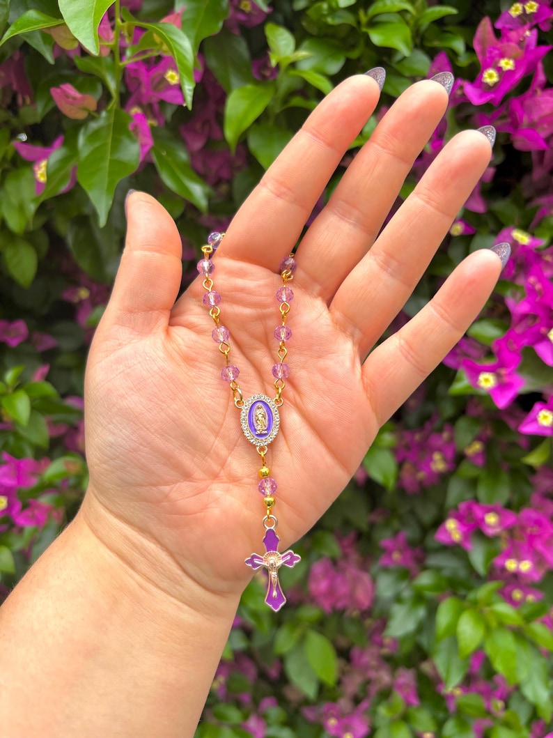 Mini Rosario Virgen De Guadalupe Morado