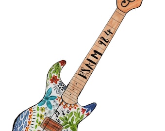 Electric Guitar Psalm 98:4 Watercolor Print, Wall Art, Original