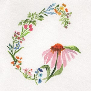 Floral Monogram Letter "G" Watercolor Print, Wall Art, Original