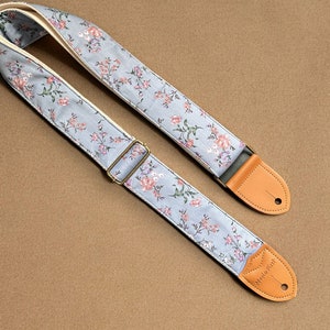 Handmade Floral Guitar Strap, Adjustable Guitar Strap, Universal Acoustic Guitar Strap, Guitar Accessories, Gift for Her, Musician Gift