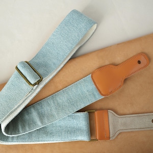 Denim Guitar Strap, Universal Guitar and Bass Strap, Durable Guitar Strap with Genuine Leather Tips, Handmade Strap, Gift for Guitar Player