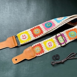 Smiling Face Guitar Strap, Embroidered Guitar Strap, Adjustable Shoulder Strap, Unique Guitar Strap, Guitar Accessories, Guitarist Gift