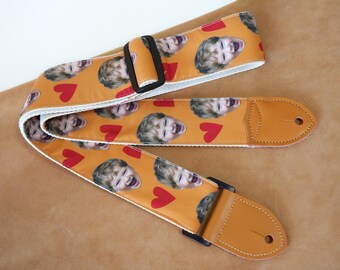 Unique Face Photo Guitar Strap, Customized Photo Guitar Strap, Universal Strap for Guitar and Bass, One Of A Kind Gift for Guitarist