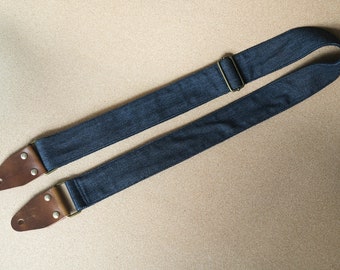 Denim Guitar Strap, Universal Guitar and Bass Strap, Guitar Strap with Genuine Leather Tips, Handmade Strap, Gift for Guitar Player