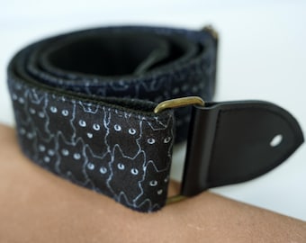 Correa de guitarra con estampado de gato, personalizada con nombre, de terciopelo suave, ideal para vacaciones, ideal para amantes de los gatos, regalo para guitarristas.