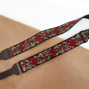 Vintage Rose Guitar Strap, Stage Guitar Strap, Adjustable Guitar Strap, Handmade Strap for Guitar and Bass, Guitarist Gift, Birthday Gift