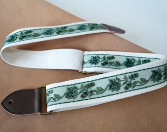 Green Lace Shoulder Strap, Vintage Style Guitar Strap, Handmade Strap, Adjustable Guitar Strap, Gift for Guitar Players, Guitar Lover Gift