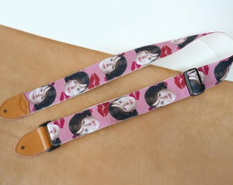 Personalized Face Photo Guitar Strap, Customized Photo Guitar Strap, Universal Strap for Guitar and Bass, One Of A Kind Gift for Guitarist