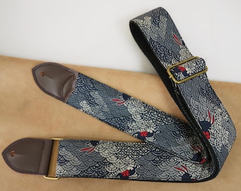 Sangle de guitare japonaise, motif vagues, universelle, idéale pour guitare et basse. Cadeau idéal pour guitariste.