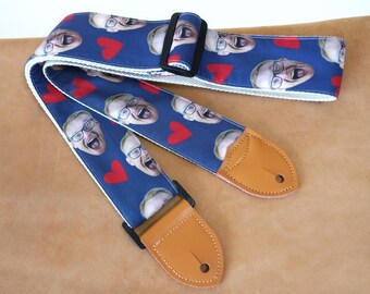 Face Photo Guitar Strap, Customized Photo Guitar Strap, Universal Strap for Guitar and Bass, One Of A Kind Gift for Guitarist, Birthday Gift