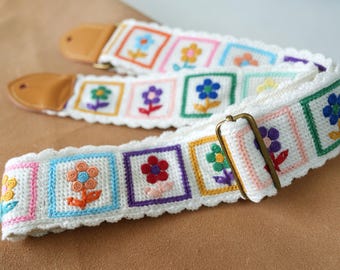 Woven Floral Guitar Strap, Unique Guitar Strap, Colorful Guitar Strap, Adjustable Shoulder Strap, Guitar Accessories, Guitarist Gift