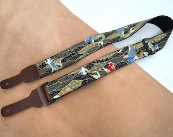 Good Luck Guitar Strap, Adjustable Strap with Genuine Leather Ends for Acoustic Guitar, Electric Guitar and Bass Guitar, Guitarist Gift