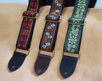 Spersonalizowany tkany pasek do gitary, niestandardowy pasek do gitary i basu, końcówki z najwyższej jakości skóry licowej, regulowany pasek do gitary, prezent dla gitarzysty