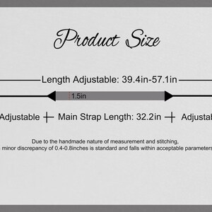 May include: Diagram showing the adjustable length of a strap. The strap is adjustable from 39.4 inches to 57.1 inches. The main strap length is 32.2 inches. The diagram shows that the strap is adjustable by 0.4 inches on each end.