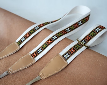 Handmade Floral Camera Strap, Camera Shoulder Strap with Genuine Leather Tips, Durable Camera Strap, DSLR Camera Strap, Photographers Gift