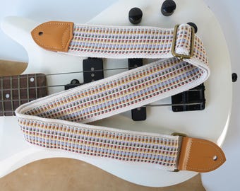 Vävd gitarrrem, justerbar rem för elgitarrer, akustiska gitarrer och basgitarrer, vit gitarrrem i väv, personlig gitarrpresent