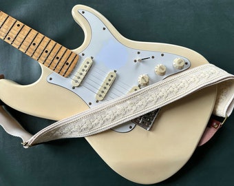 Universal Guitar Strap, Soft Cotton Guitar Strap, Beige Lace Guitar Strap, Bass Shoulder Strap, Guitar Lover Gift, Gift for Guitar Players