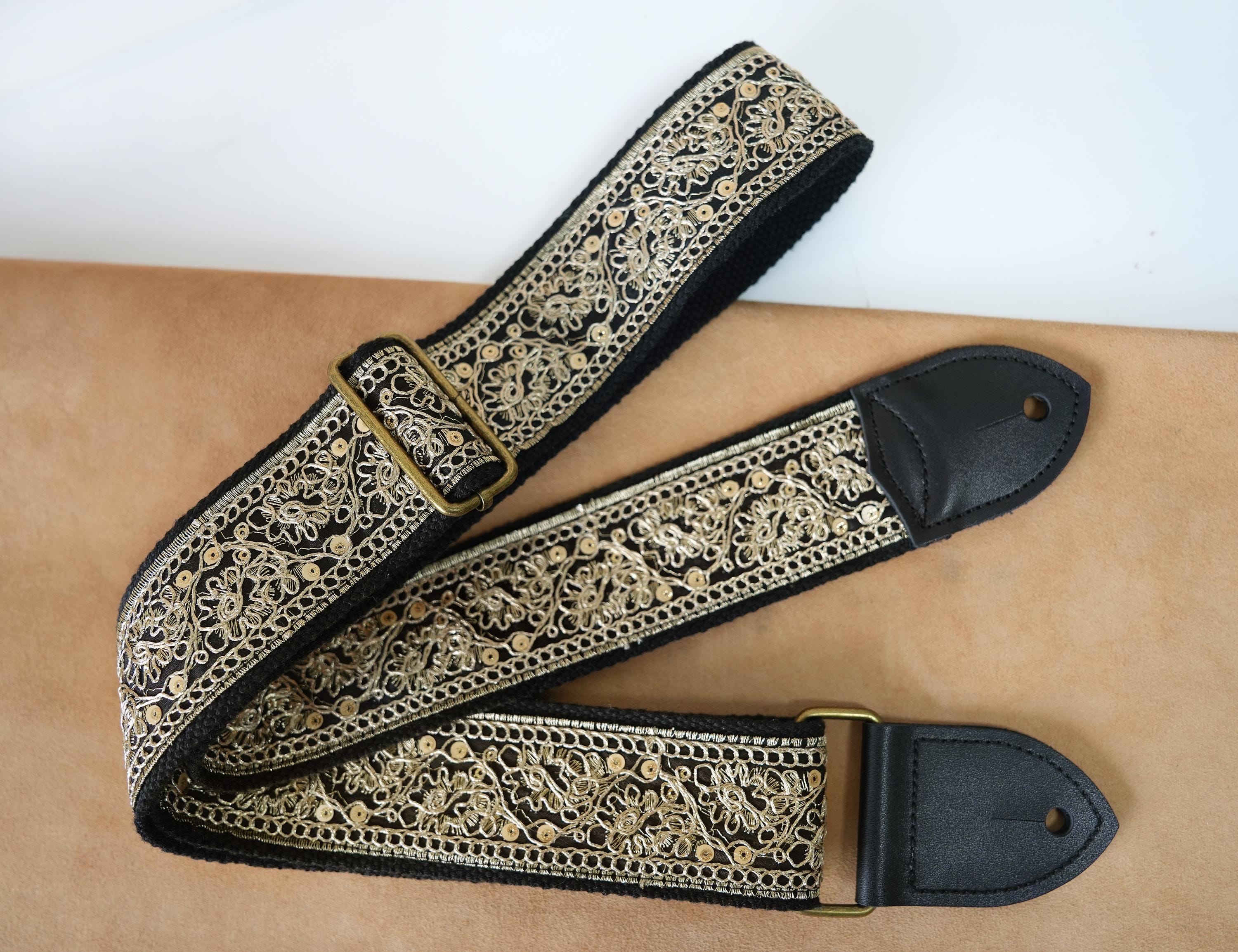 Embroidered adjustable Guitar Strap with Gold Accents Nefelibata Embroidered Guitar Strap Review main image 4