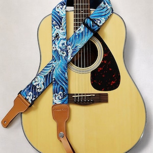 Waves Guitar Strap, Japanese Style Guitar Strap, Adjustable Guitar Strap, Soft Cotton Guitar Strap, Guitar Accessories, Guitarist Gift